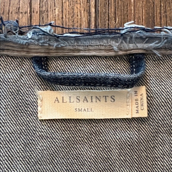 AllSaints Raw Destroyed Collar Denim Jacket Small EUC Minimalist - Picture 6 of 7